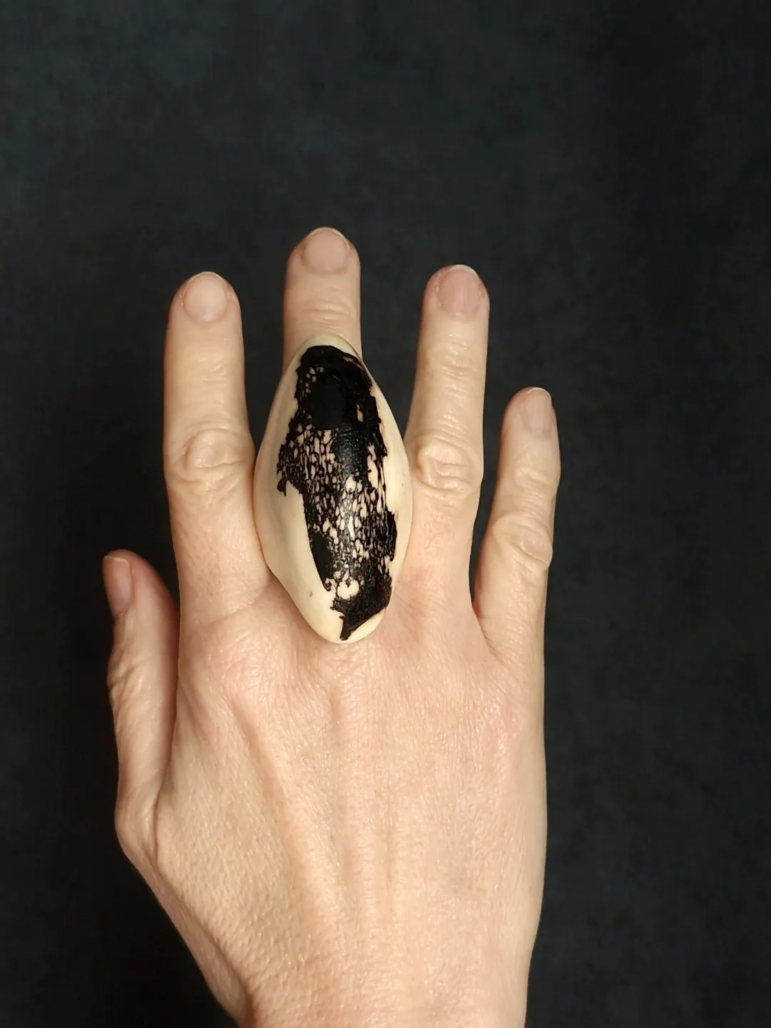 Vegan Ivory & Black Ring - Size 7 - Image 2