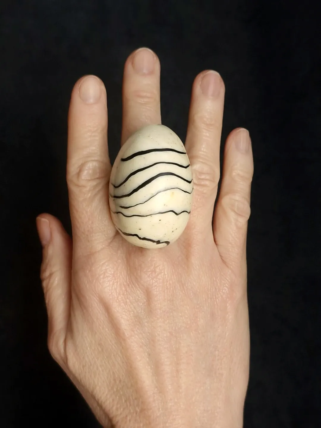 Vegan Ivory & Black Ring - Size 8 - Image 2