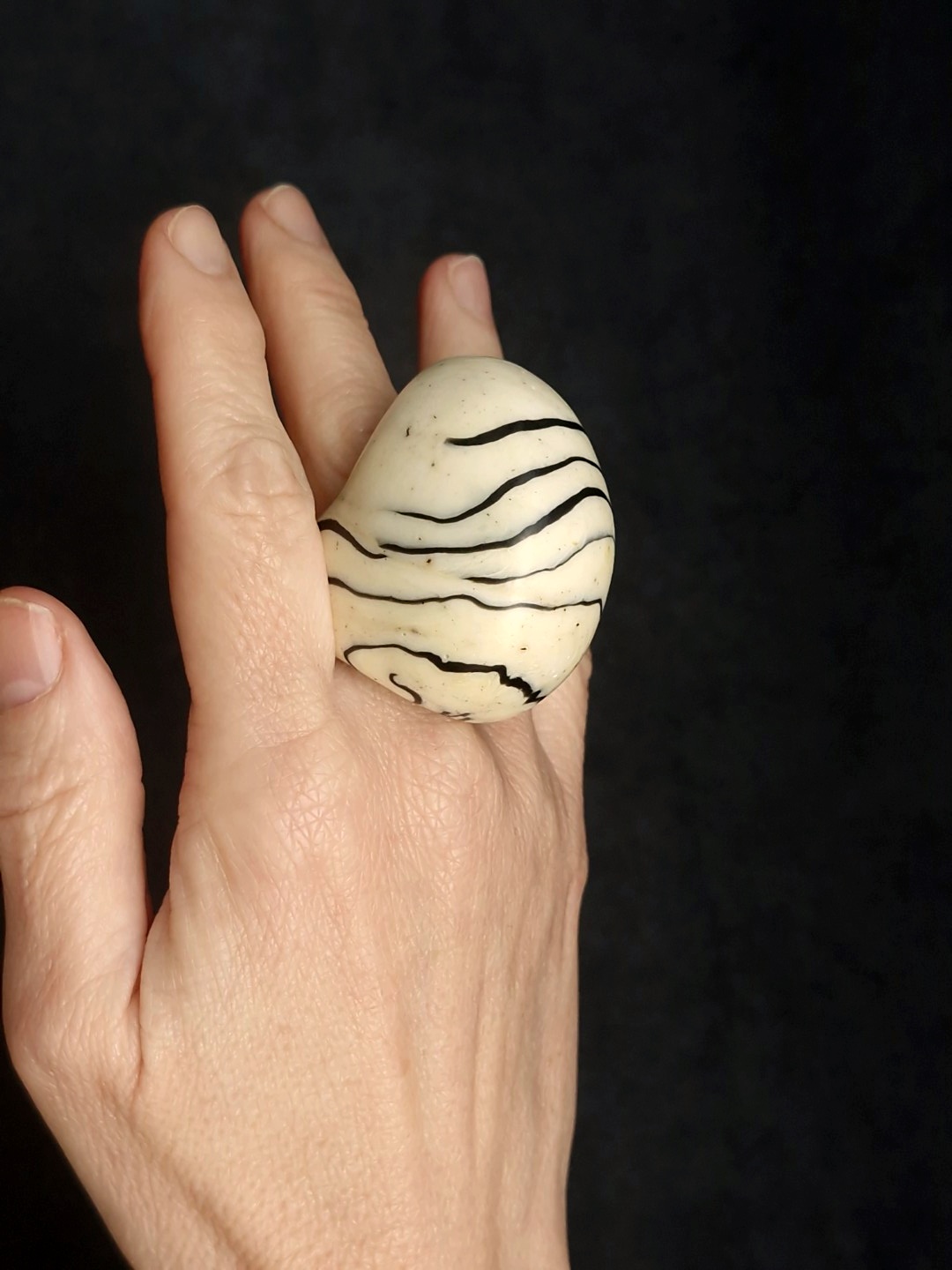 Vegan Ivory & Black Ring - Size 8 - Image 3