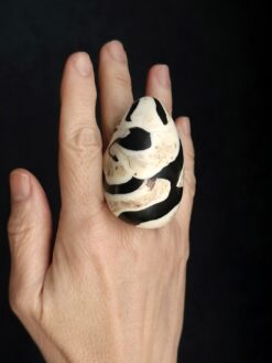 Vegan Ivory & Black Ring - Size 9.5