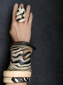Alternative view of Vegan Ivory & Black Ring - Size 9.5