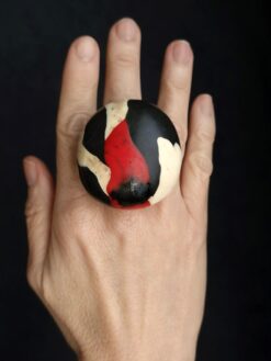 Alternative view of Vegan Ivory, Black & Red Ring - Size 7.5