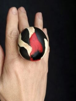 Vegan Ivory, Black & Red Ring - Size 7.5