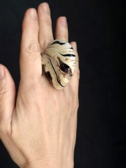 Vegan Ivory & Black Ring - Size 7.5