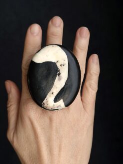 Vegan Ivory & Black Ring - Size 7.5