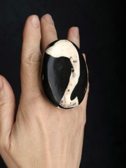 Alternative view of Vegan Ivory & Black Ring - Size 7.5