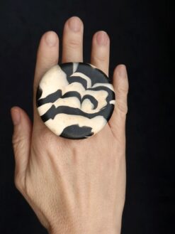Alternative view of Vegan Ivory & Black Ring - Size 7