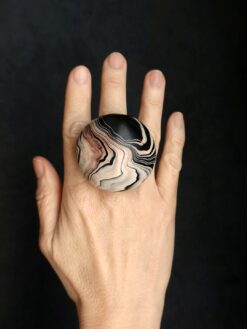 Alternative view of Vegan Ivory & Black Ring - Size 8