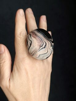 Vegan Ivory & Black Ring - Size 8