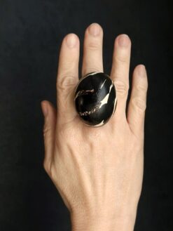 Alternative view of Vegan Ivory & Black Ring - Size 7.5