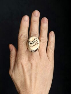 Alternative view of Vegan Ivory & Black Ring - Size 7.5