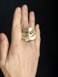Vegan Ivory & Black Ring - Size 7.5