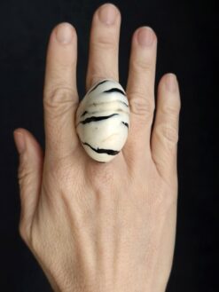 Alternative view of Vegan Ivory & Black Ring - Size 9
