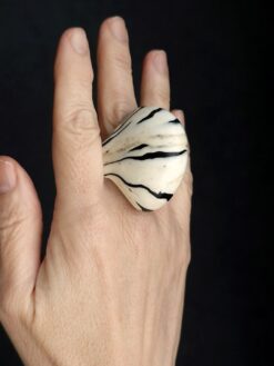 Vegan Ivory & Black Ring - Size 9