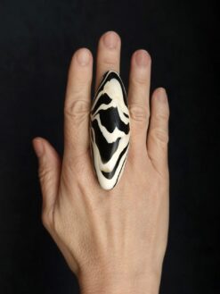 Alternative view of Vegan Ivory & Black Ring - Size 7.5
