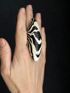 Vegan Ivory & Black Ring - Size 7.5