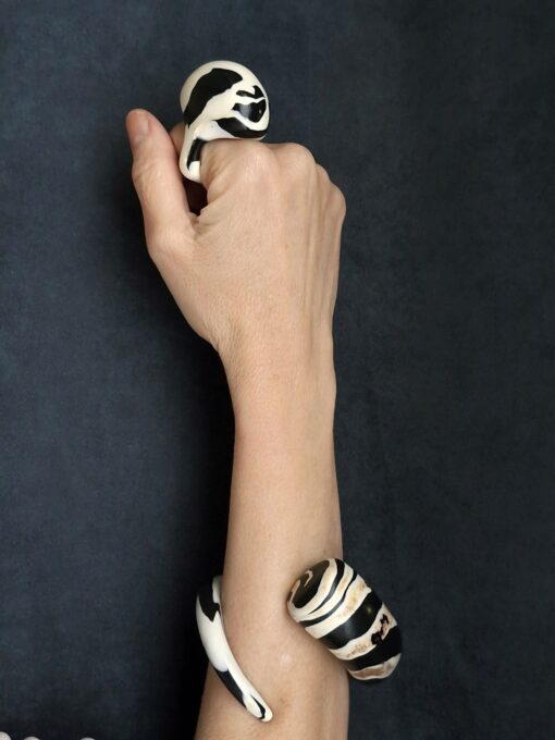 Vegan Ivory & Black Snake Cuff - Size S - Image 3