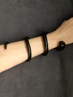 Black with Gold Sheen Triple Wrap Snake Cuff - Size S - M