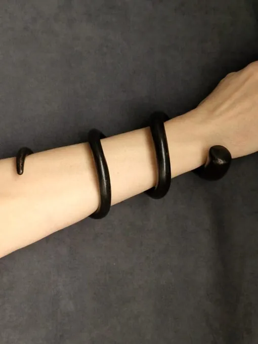 Black with Gold Sheen Triple Wrap Snake Cuff - Size S - M