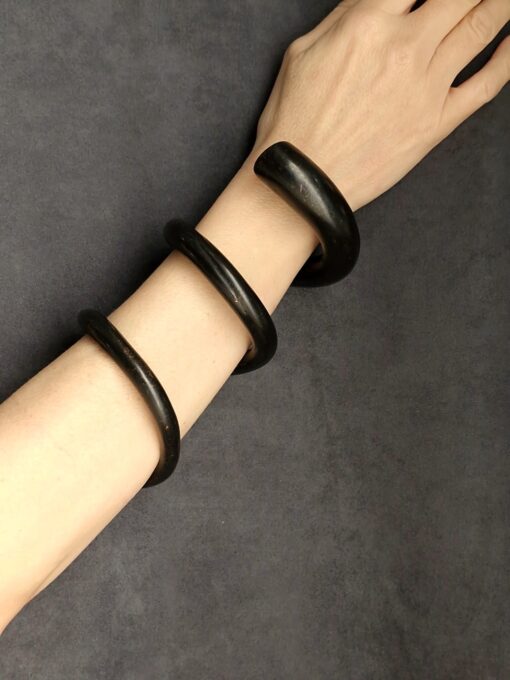 Black with Gold Sheen Triple Wrap Snake Cuff - Size S - M - Image 3
