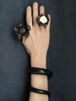 Alternative view of Black with Gold Sheen Snake Cuff - Size M