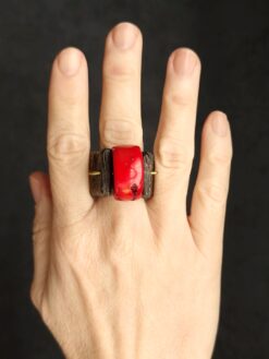 Red Coral & Black Spin Ring - Size 6.5