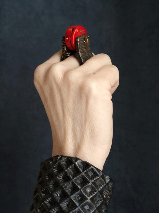 Red Coral & Black Spin Ring - Size 6.5 - Image 6