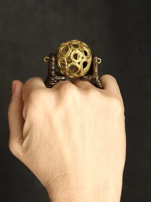 Brass Ball & Black Spin Ring - Size 7.5