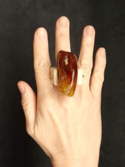 Alternative view of Amber Stone & Vegan Ivory Spin Ring - Size 7.5
