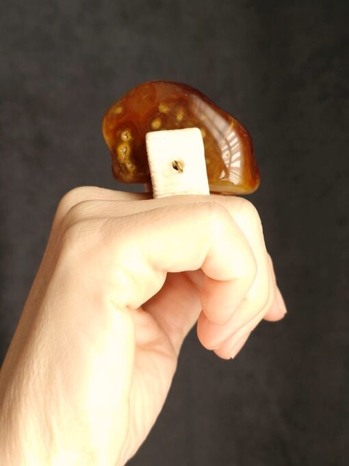 Amber Stone & Vegan Ivory Spin Ring - Size 7.5 - Image 4