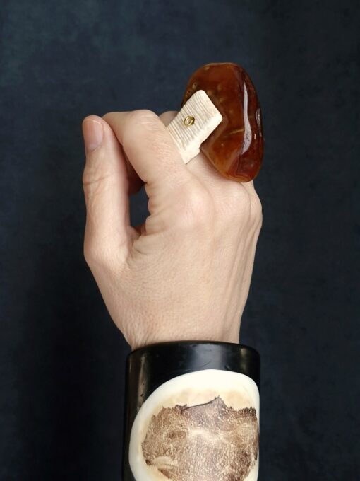 Amber Stone & Vegan Ivory Spin Ring - Size 7.5 - Image 5