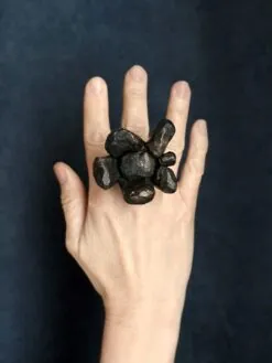 Black with Gold Sheen Flower Ring - Size 7.5