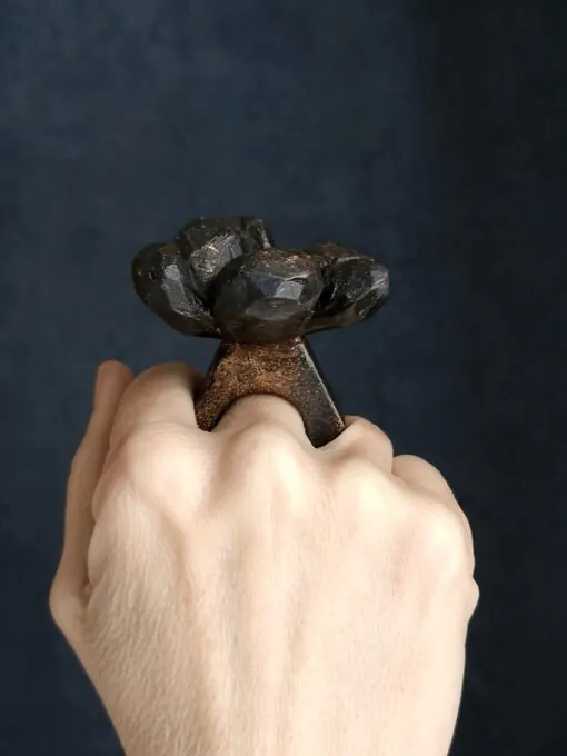Black with Gold Sheen Flower Ring - Size 7.5 - Image 2
