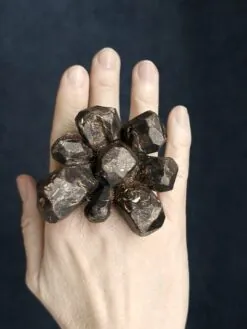 Black with Gold Sheen Flower Ring - Size 7