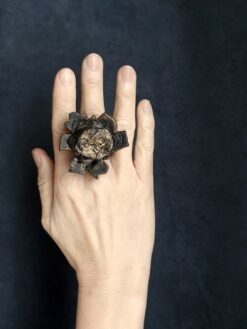 Alternative view of Black with Gold Sheen Flower Ring - Size 7