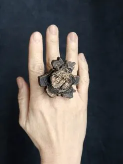 Black with Gold Sheen Flower Ring - Size 7