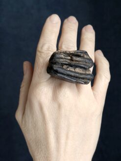 Black with Gold Sheen Sculptured Ring - Size 7