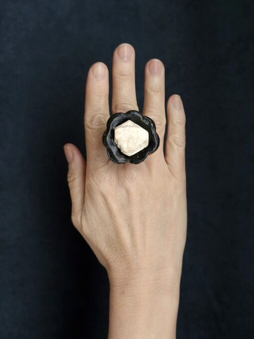 Black & Vegan Ivory Sculptured Ring - Size 7 - Image 4