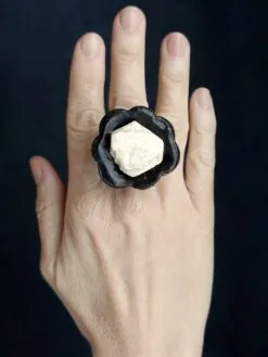 Black & Vegan Ivory Sculptured Ring - Size 7