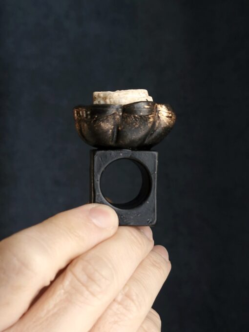 Black & Vegan Ivory Sculptured Ring - Size 7 - Image 5