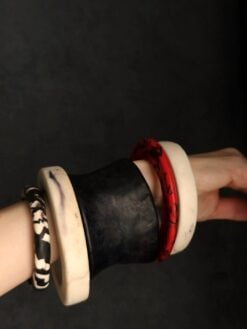 Black, Red & Vegan Ivory Bangle Set (Set of 5) - Size M