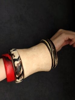 Vegan Ivory, Black & Red Bangle Set (Set of 4) - Size L