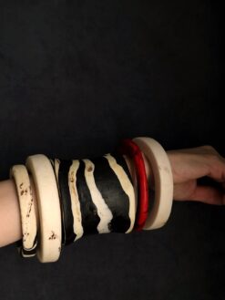 Vegan Ivory, Black & Red Bangle Set (Set of 5) - Size L