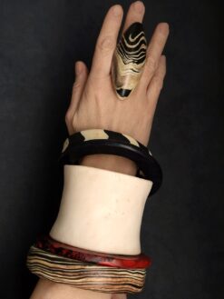 Vegan Ivory, Red & Black Bangle Set (Set of 5) - Size M - L