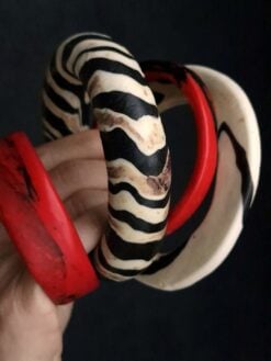 Alternative view of Vegan Ivory, Black & Red Bangle Set (Set of 5) - Size M