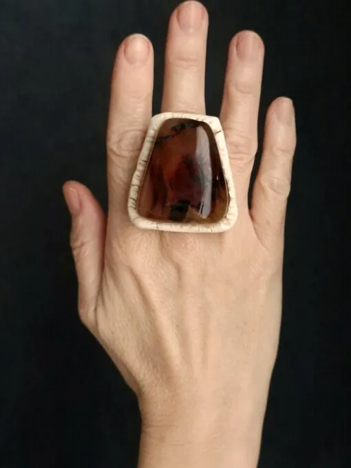 Brown Agate Stone Ring - Size 8 - Image 2