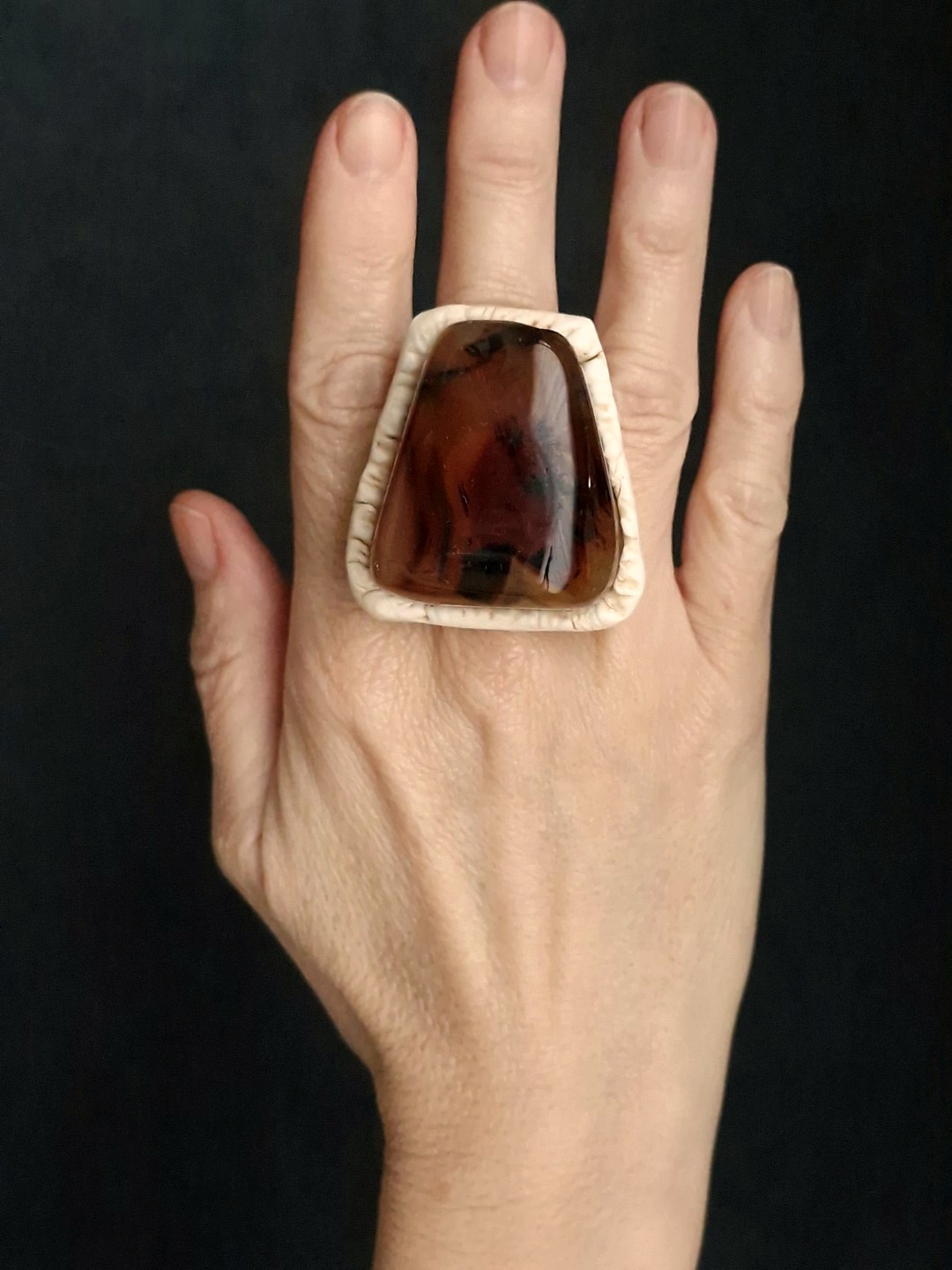 Brown Agate Stone Ring - Size 8 - Image 2