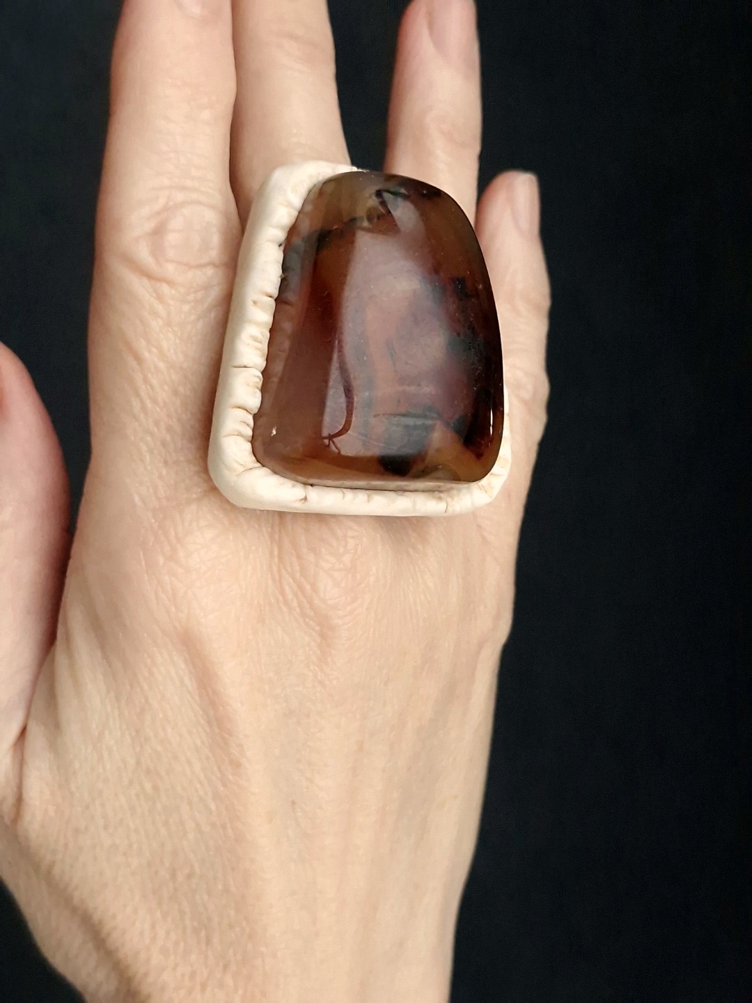 Brown Agate Stone Ring - Size 8