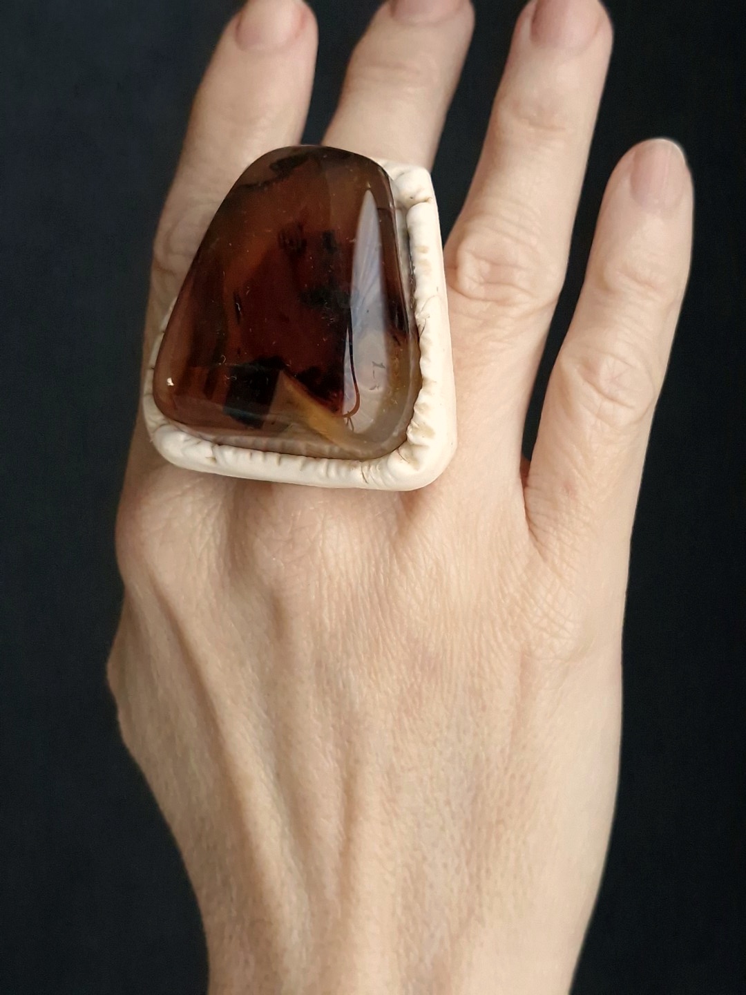 Brown Agate Stone Ring - Size 8 - Image 3