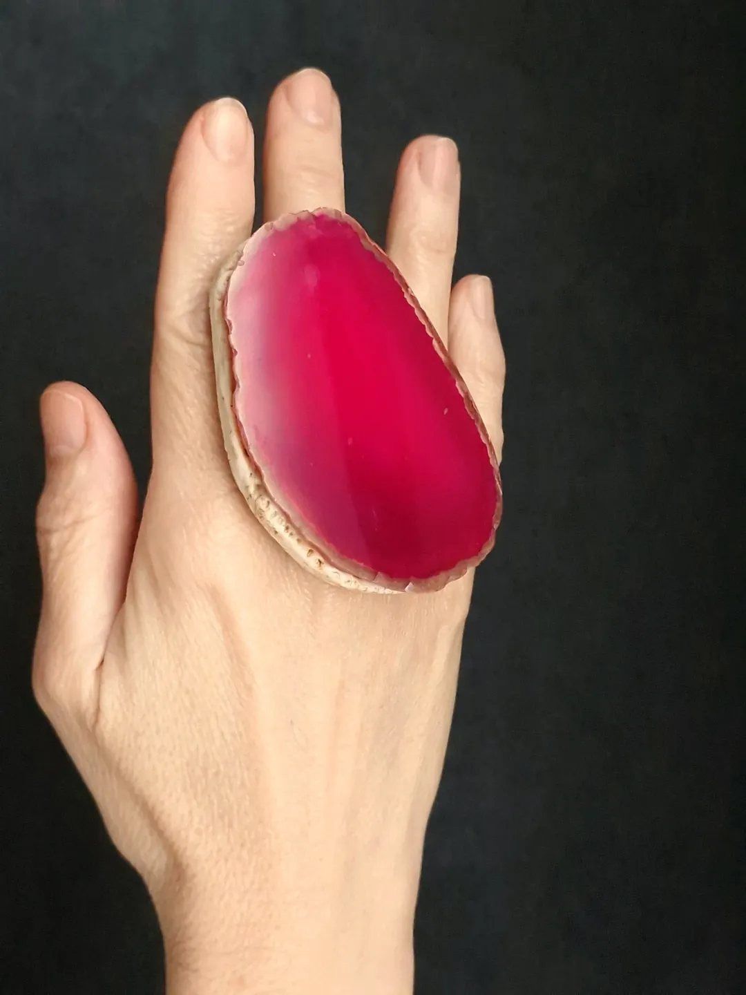 Pink Sliced Agate Ring - Size 8.5